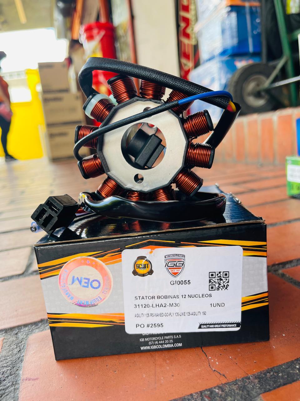 STATOR DE BOBINAS 12 NÚCLEOS / EMBOBINADO TIPO ORIGINAL IGB PARA KYMCO AGILITY 125 / RS / NAKED / GO / FLY / LIKE